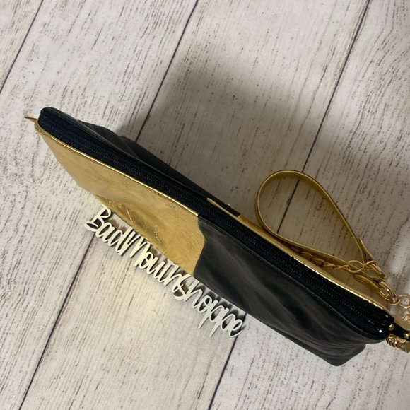 *Verona Black Gold and Black Leather Split Jackolantern Bag Purse - Picture 8 of 9